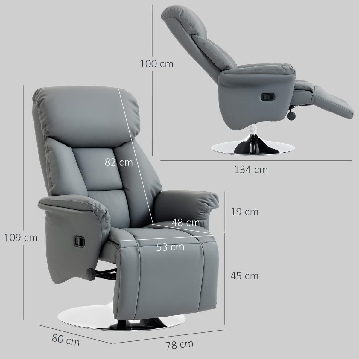 RELAXSESSEL DE-15439 360° drehbar mit 130° Neigung Grau - Grau, Metall (78/109/80cm) - ComfortXL