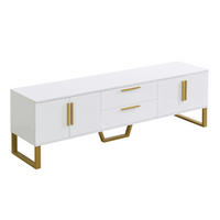 TV-SCHRANK aus MDF 170x40x53,5 cm Weiß/Gold mit 4 Türen, 2 Mittelschubladen und Kabeldurchführung in Hochglanz - Weiß, Holzwerkstoff (170/53.5/40cm) - Modfu