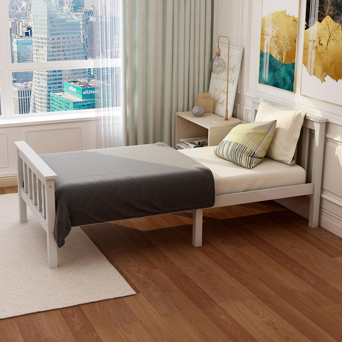 BETT Einzelbett 90x200 cm Holz Weiß mit Lattenrost - Weiß, Holz (90/200cm) - Meubliv