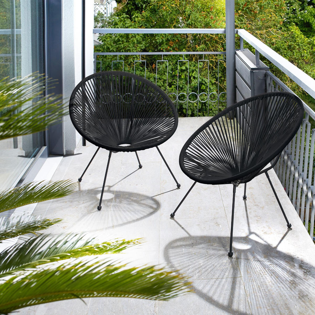 GARTENSTUHL 2er Set Santana,Belastbarkeit 120 kg, 70,5 x 69 x 78 cm,schwarz - Schwarz, Metall (70.5/78/69cm) - tectake