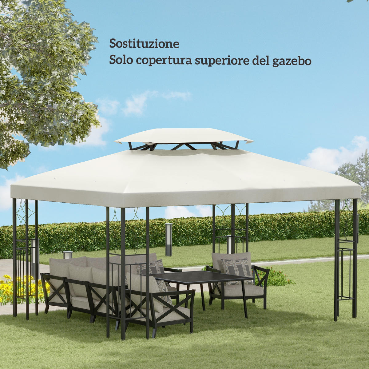 ERSATZDACH, 3x4 m wasserdichte Polyesterplane für Pavillon, UV-beständig, beige - Multicolor, Kunststoff (300/0.1/400cm) - FORIOUS