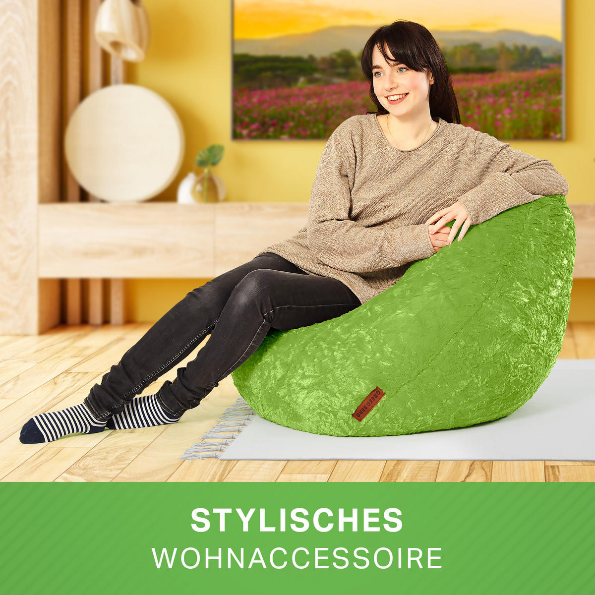 SITZSACK "Plüsch" 60x45x45cm - 120L - Grün, Textil (45/60/45cm) - Green Bean