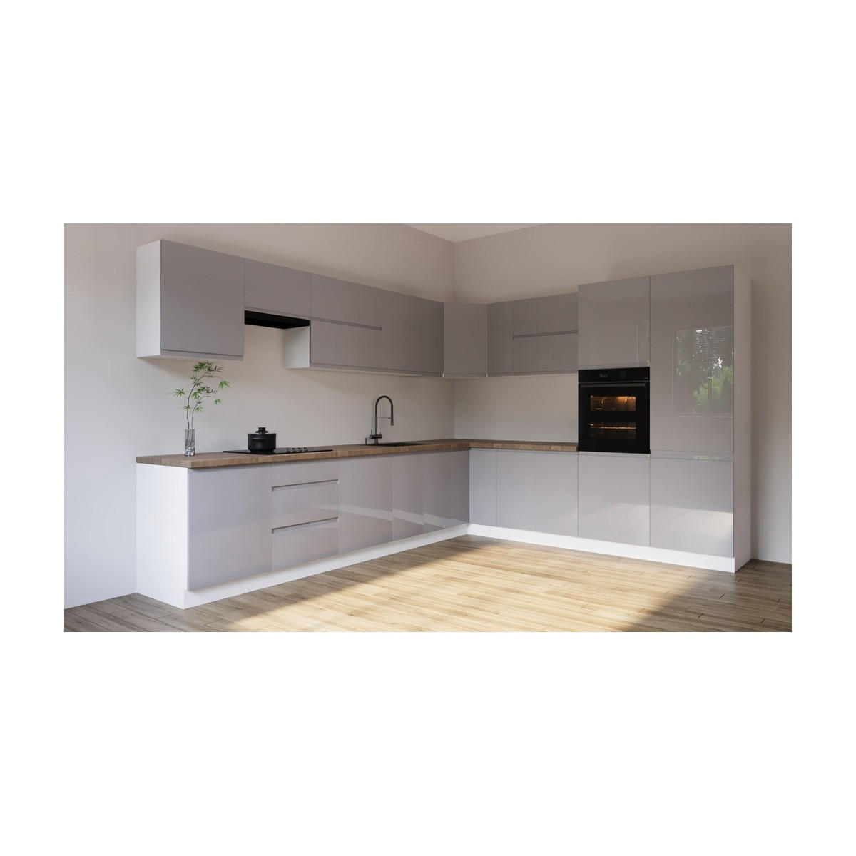 ECKKÜCHE – 350 cm – K92-G350 – Velmora – Grau – ohne E-Geräte - Grau, Holzwerkstoff (350/212/290cm) - ROYAL24_MARKT