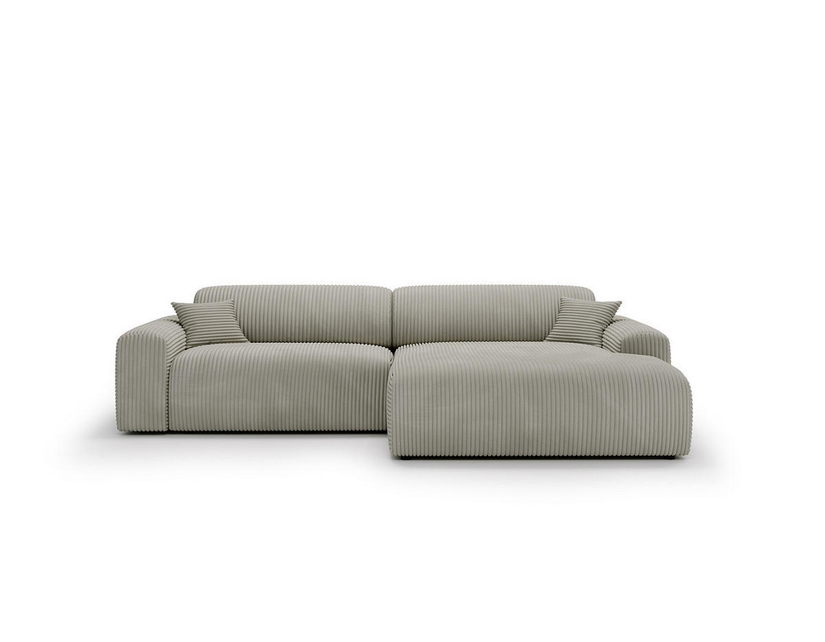 ECKSOFA mit Longchair - Cord - Silberfarben/Schwarz, Kunststoff/Textil (284/178cm) - home24