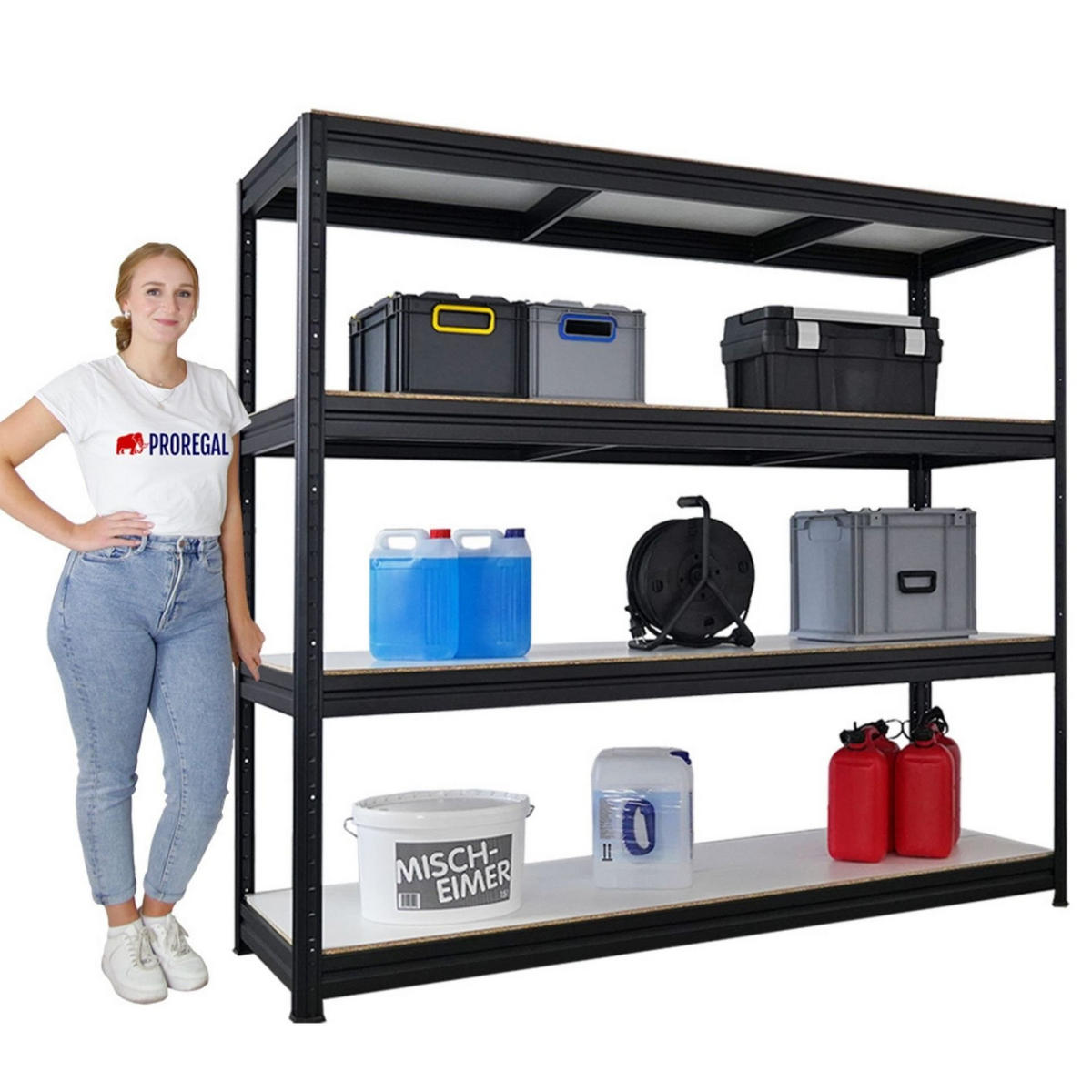 SCHWERLASTREGAL Dino 180x200x60cm Melamin-Ebenen Schwarz - Schwarz, Metall (200/180/60cm) - PROREGAL