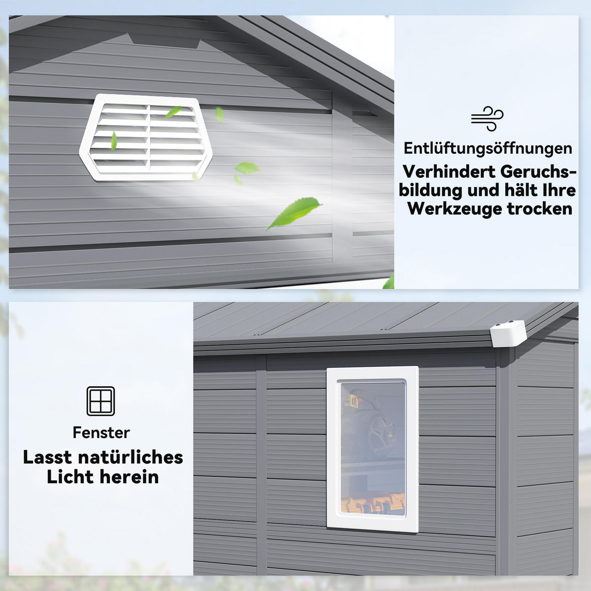 GERÄTEHAUS 240 x 190 x 180/228 cm - Grau, Kunststoff (190/228/240cm) - Outsunny