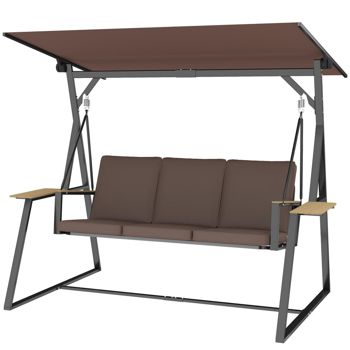 GARTENSCHAUKEL mit Tablett, Dreisitzer-Schaukel, braun - Braun, Metall (132/78.5/398.5cm) - Vallsero