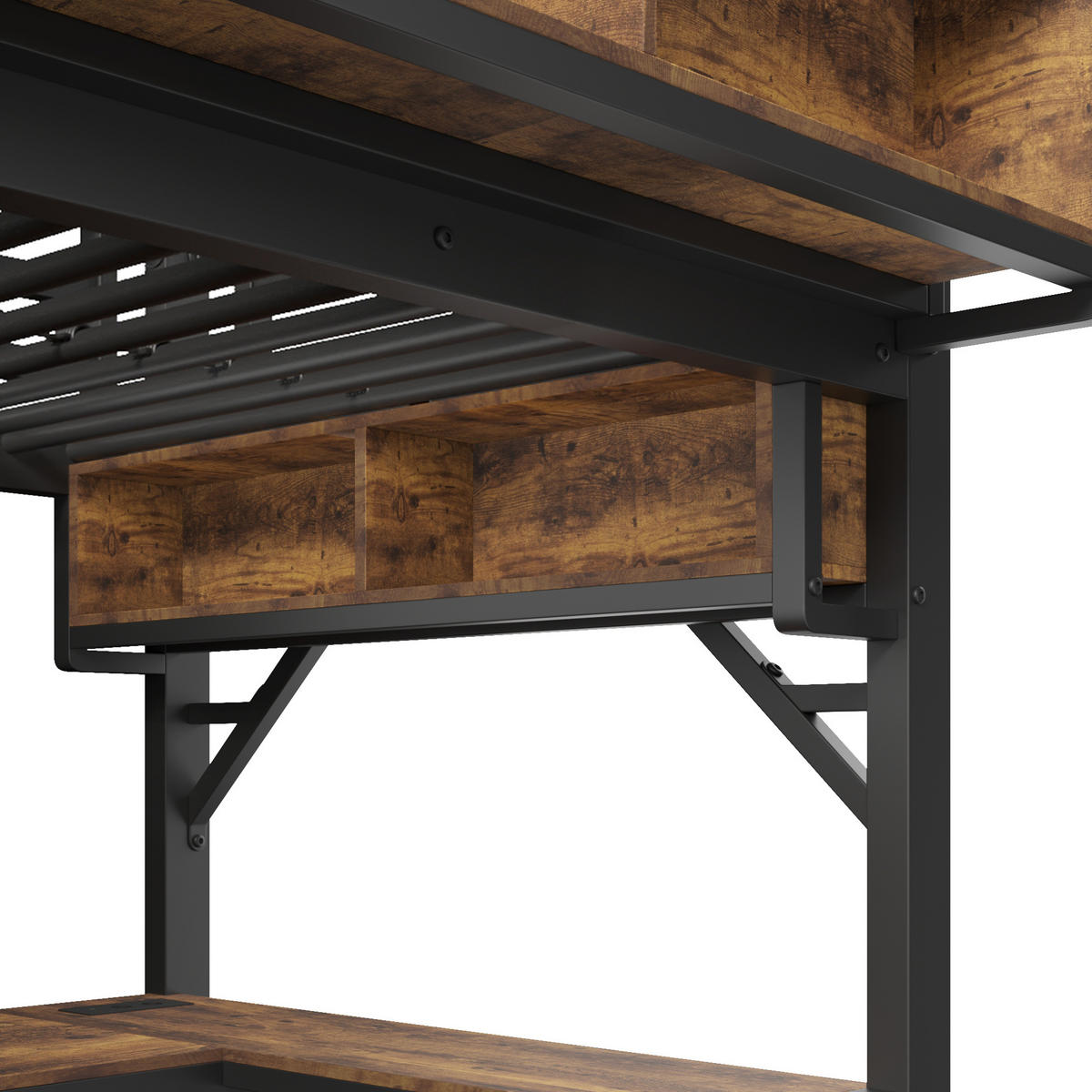 HOCHBETT 90/200 cm Vintage Braun-Schwarz mit Eckschreibtisch und Stauraum - Schwarz, Holzwerkstoff (90/200cm) - MIVRAY