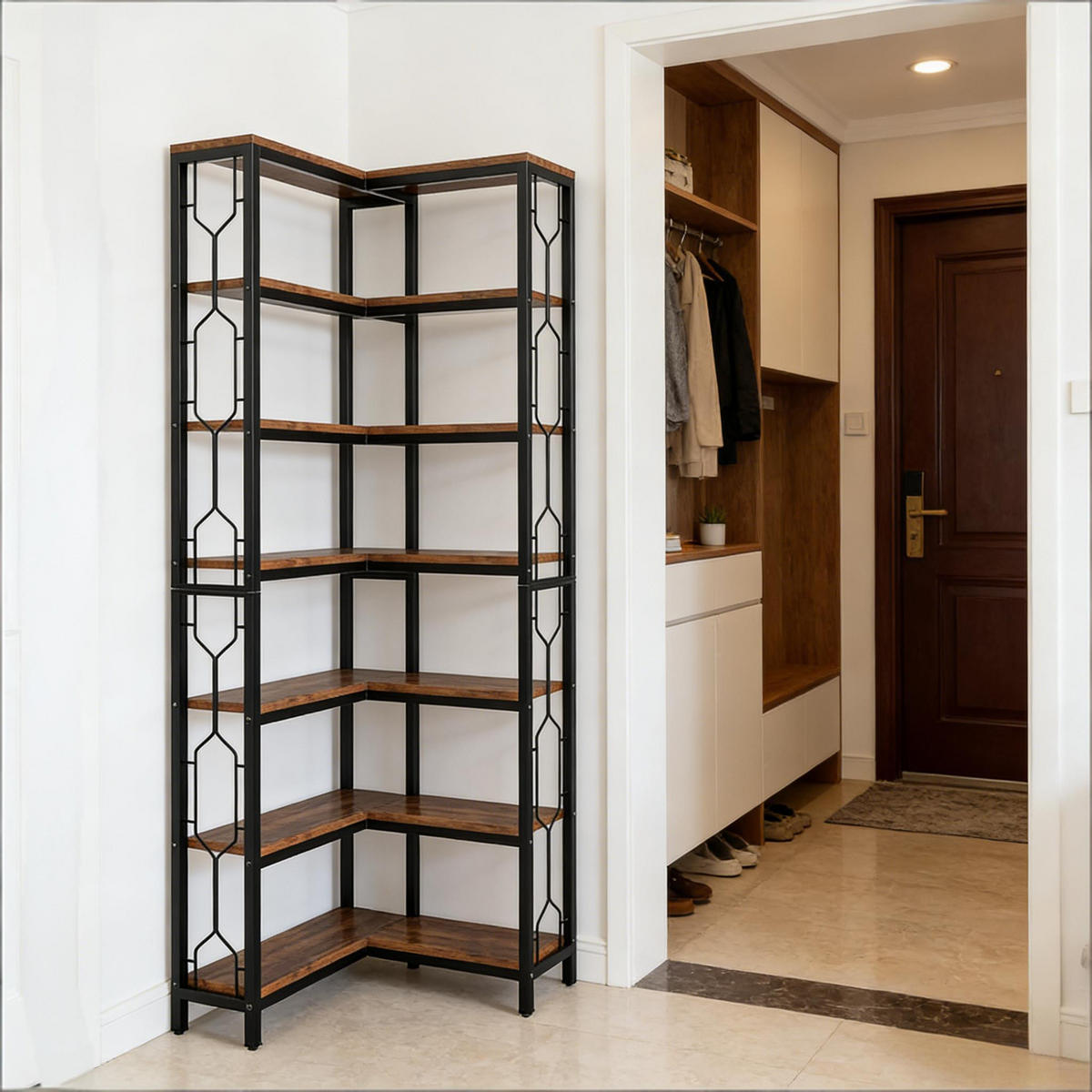 BÜCHERREGAL Schwarz/Braun 7 Ebenen Eckregal 60/60/200 cm - Schwarz, Holzwerkstoff (60/200/60cm) - PANGIVO