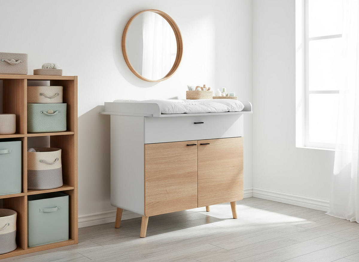 WICKELKOMMODE Lovis - Eichefarben/Hellgrau, Holz/Holzwerkstoff (95/96/79cm) - arthur berndt