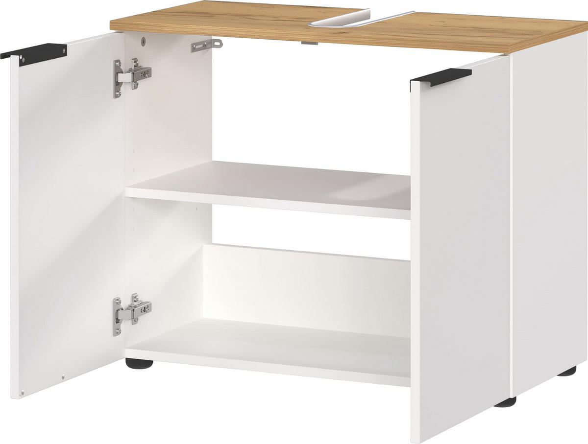 WASCHBECKENUNTERSCHRANK Weiß-Beige 70x34x58 cm mit Siphonaussparung TAHO - Weiß, Holz/Metall (70/58/34cm) - KADIMA DESIGN