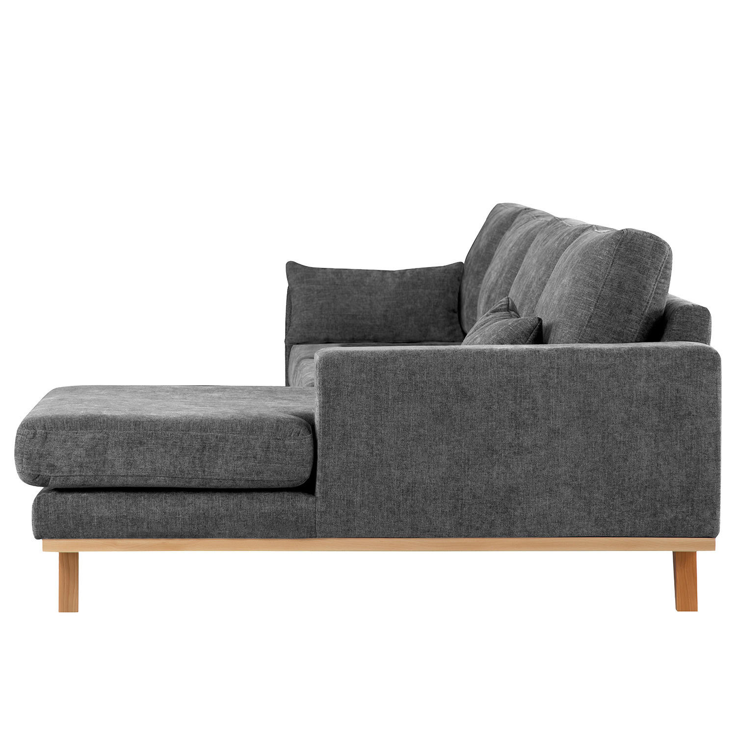 ECKSOFA mit Longchair - Dunkelgrau/Buchefarben, Textil (281/153cm) - home24