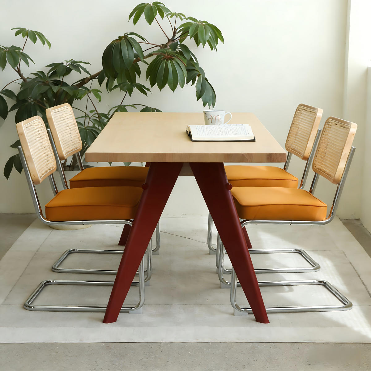 SCHWINGSTUHL DE-36914 4er-Set mit Samtbezug und Rattan-Rückenlehne Orange - Orange, Metall (46.4/84.6/53cm) - ComfortXL