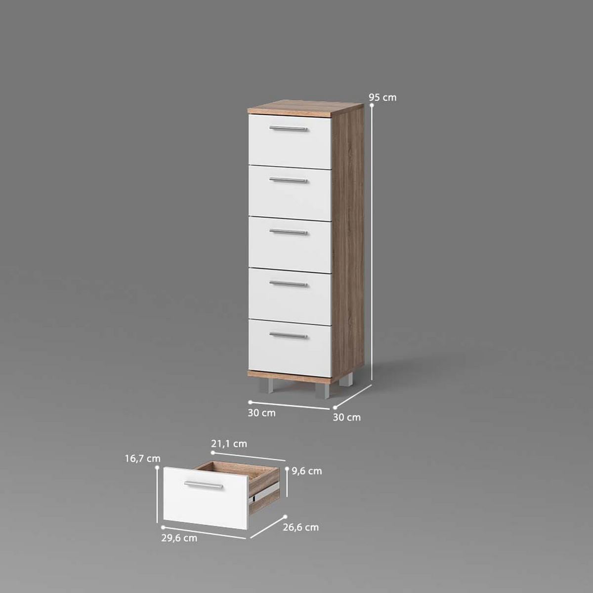 BADSCHRANK Eisak Sonoma 30 x 95 cm - Sonoma Eiche, Holzwerkstoff (30/95/30cm) - Livinity®