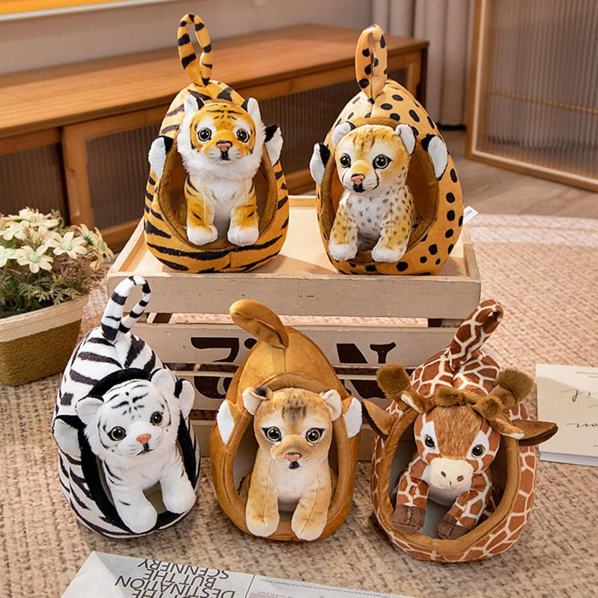 KUSCHELTIER Tiger mit Haustierkorb - Braun, Textil (14/17cm)