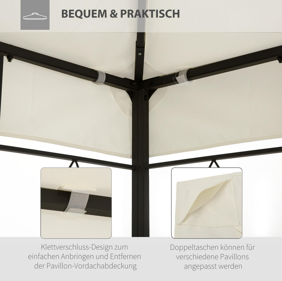 PAVILLON-ERSATZDACH 300/400 cm mit Winddach und 8 Abflusslöchern, Cremeweiß - Weiß, Textil (300/20/400cm) - Redom