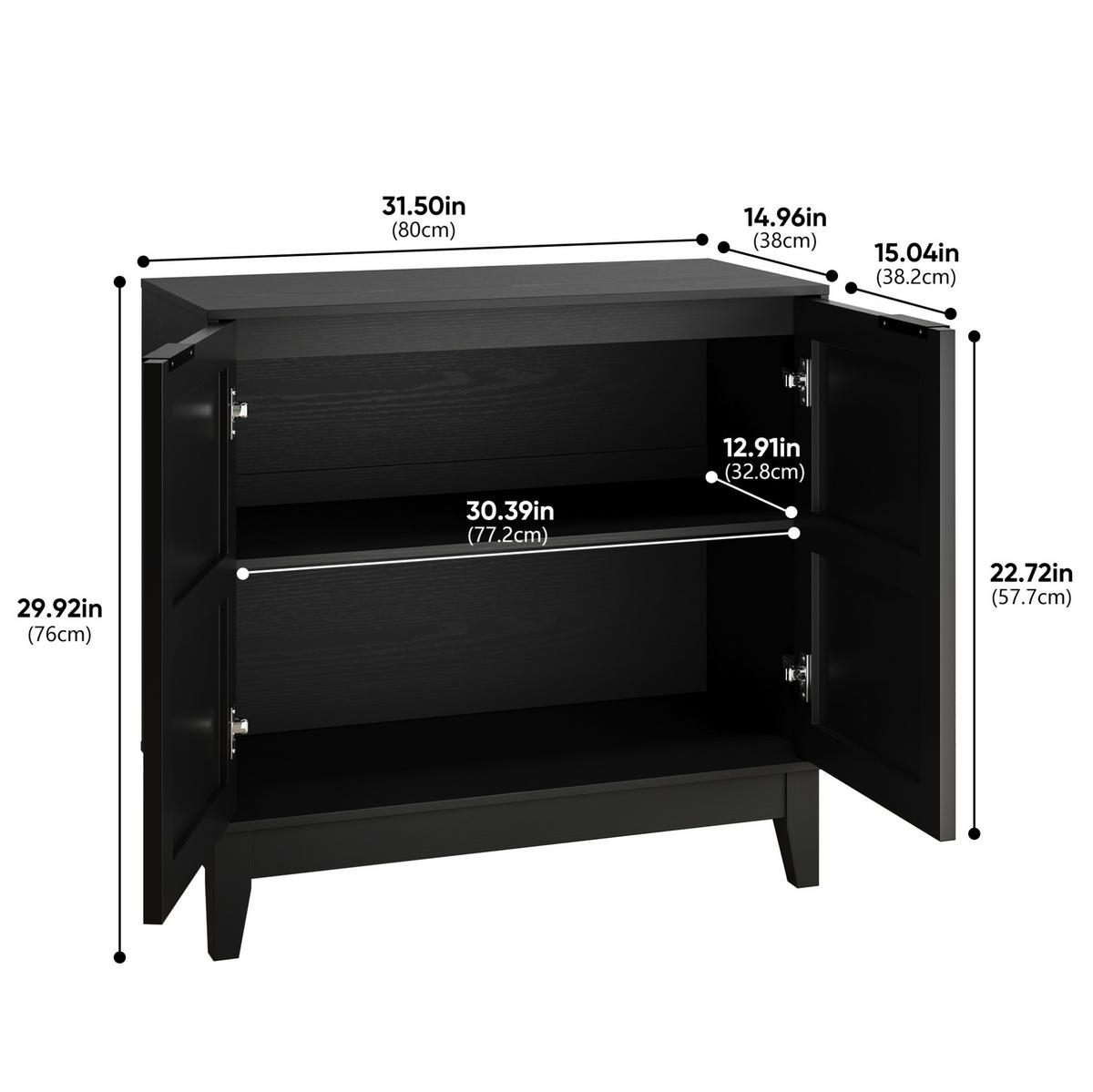 SIDEBOARD 80 cm in Schwarz mit 2 Türen und verstellbarem Einlegeboden - Schwarz, Holzwerkstoff (80/76/38cm) - Flora Grace