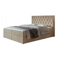 BOXBETT BOSTON mit 2 Bettkästen, 140x200, Farbe: Sand, Velourstoff, Doppelbett mit Bonell-Matratze - Sahara, Holz/Kunststoff (140/200cm) - Alpi-Möbel