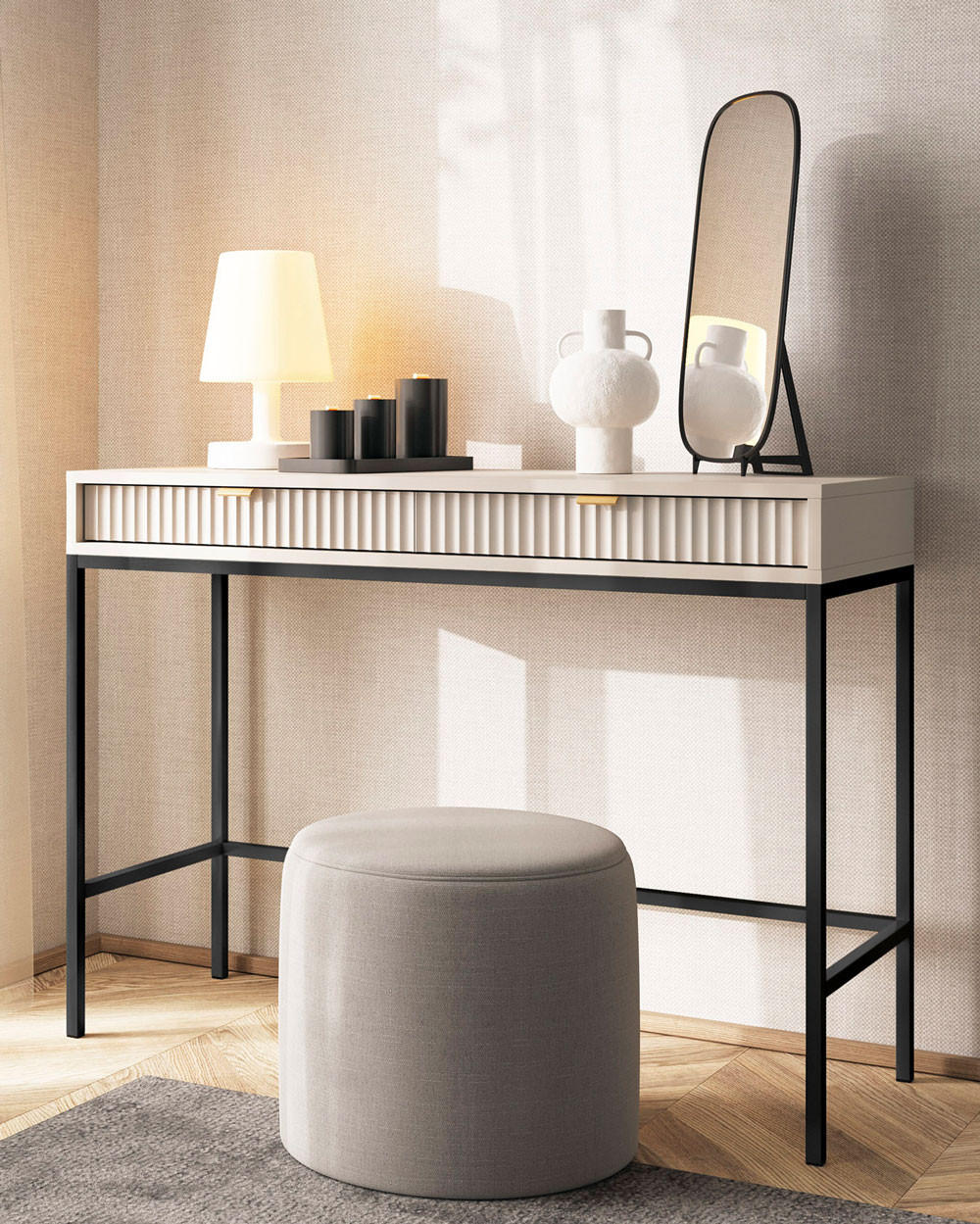 Thumbnail - Feldmann-Wohnen Schreibtisch, Kaschmir, Metall, 1 Fächer, 2 Schubladen, Rechteckig,Rechteckig, 104x78x50 cm, Arbeitszimm...