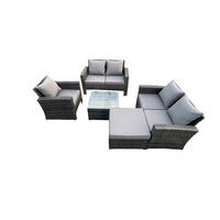 GARTENMÖBEL-SET COUCHTISCH SET MIT STUHL HOCKER Polyrattan Dunkelgrau Gemischt 6-Sitzer - Dunkelgrau, Metall - Fimous