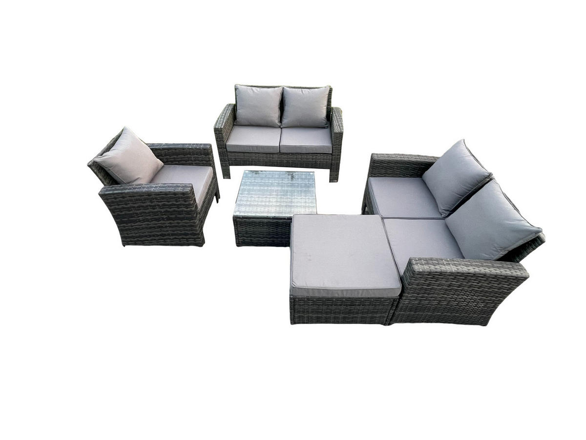 GARTENMÖBEL-SET COUCHTISCH SET MIT STUHL HOCKER Polyrattan Dunkelgrau Gemischt 6-Sitzer - Dunkelgrau, Metall - Fimous