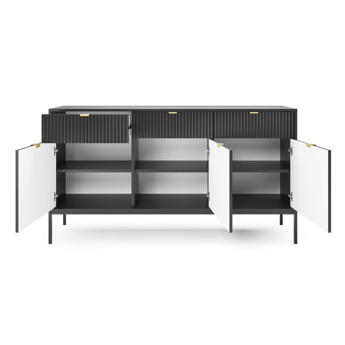 SIDEBOARD Vellore Schwarz 154 cm - Goldfarben/Schwarz, Holzwerkstoff/Metall (154/83/39cm) - Selsey