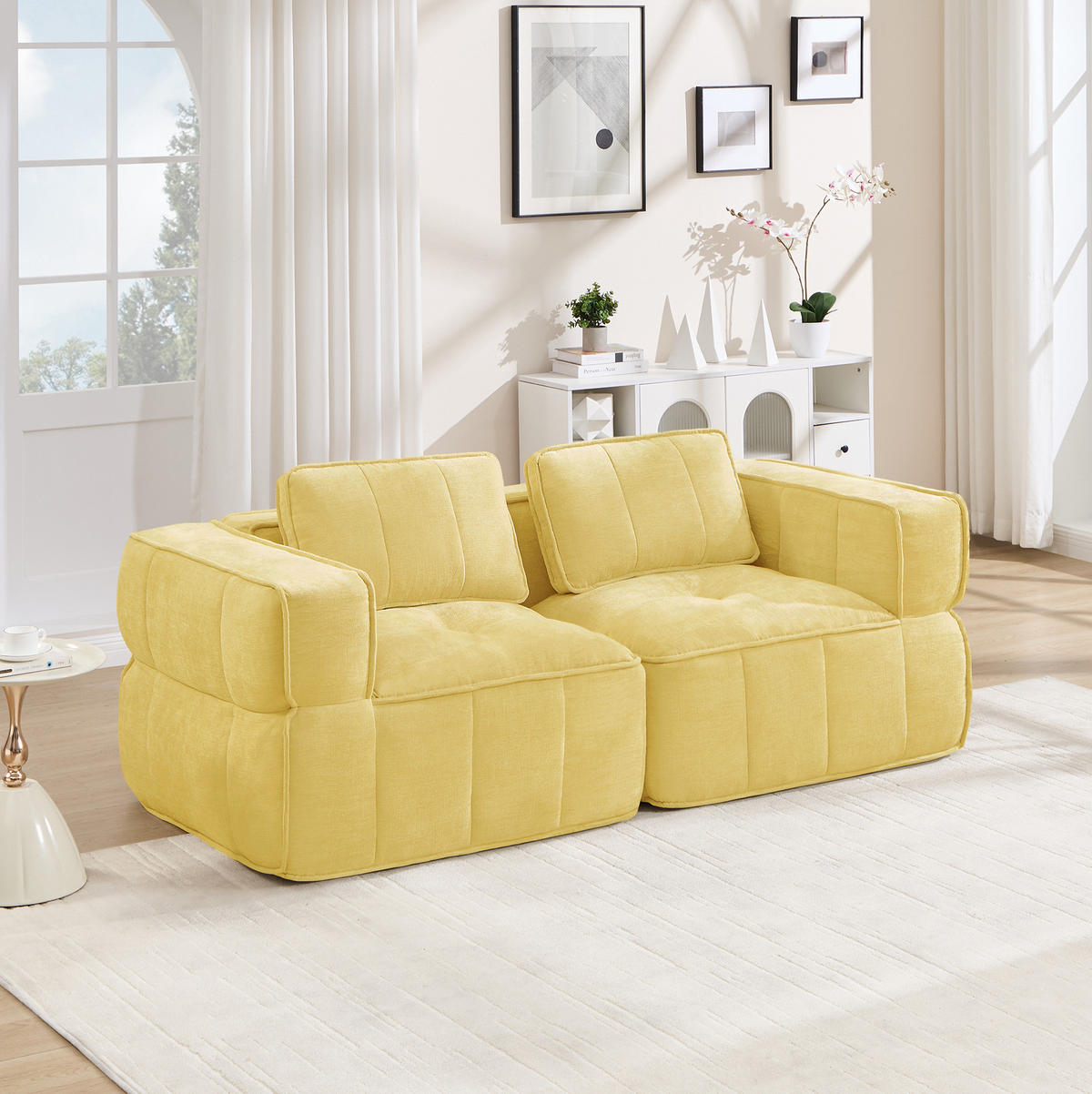 SOFA 198/93/67 cm in Gelb, modular, rahmenlos und mit tiefer Sitzfläche - Gelb, Kunststoff (93/67/198cm) - Flora Grace