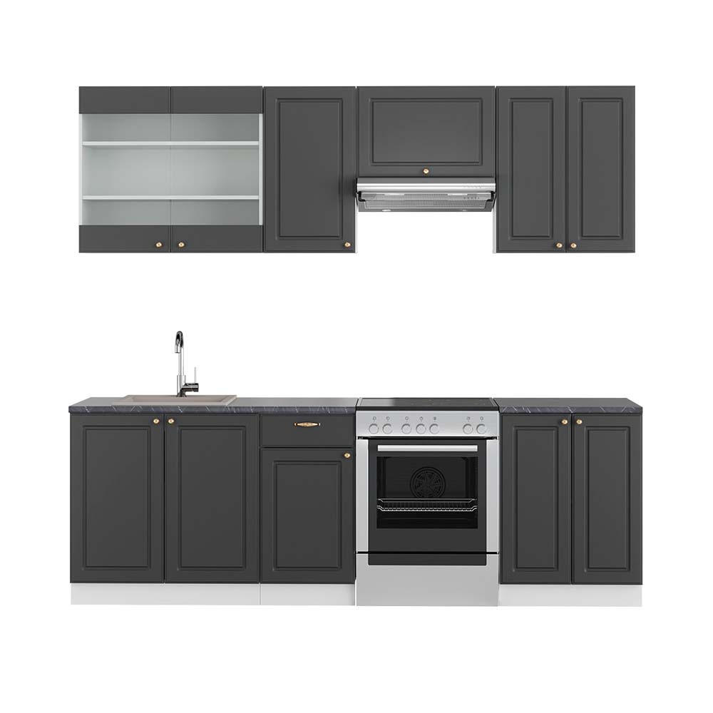 KÜCHENZEILE Fame-Line Anthrazit-Gold/Weiß 240 cm, AP Anthrazit - Anthrazit/Weiß, Holzwerkstoff (240/81.6/60cm) - Vicco