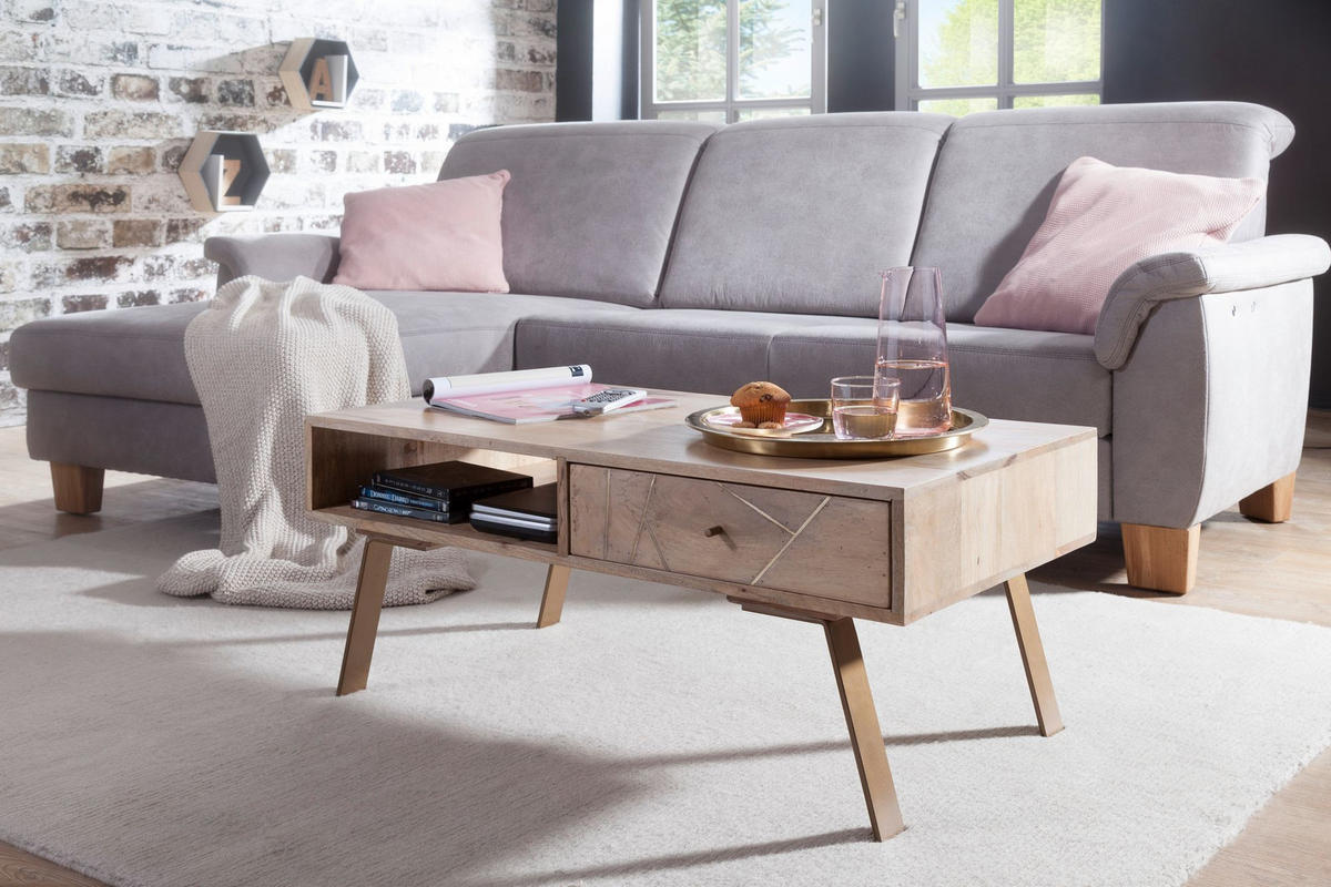 COUCHTISCH INGA Mango Sofatisch - Braun, Holz (95/50/42cm) - tinkaro