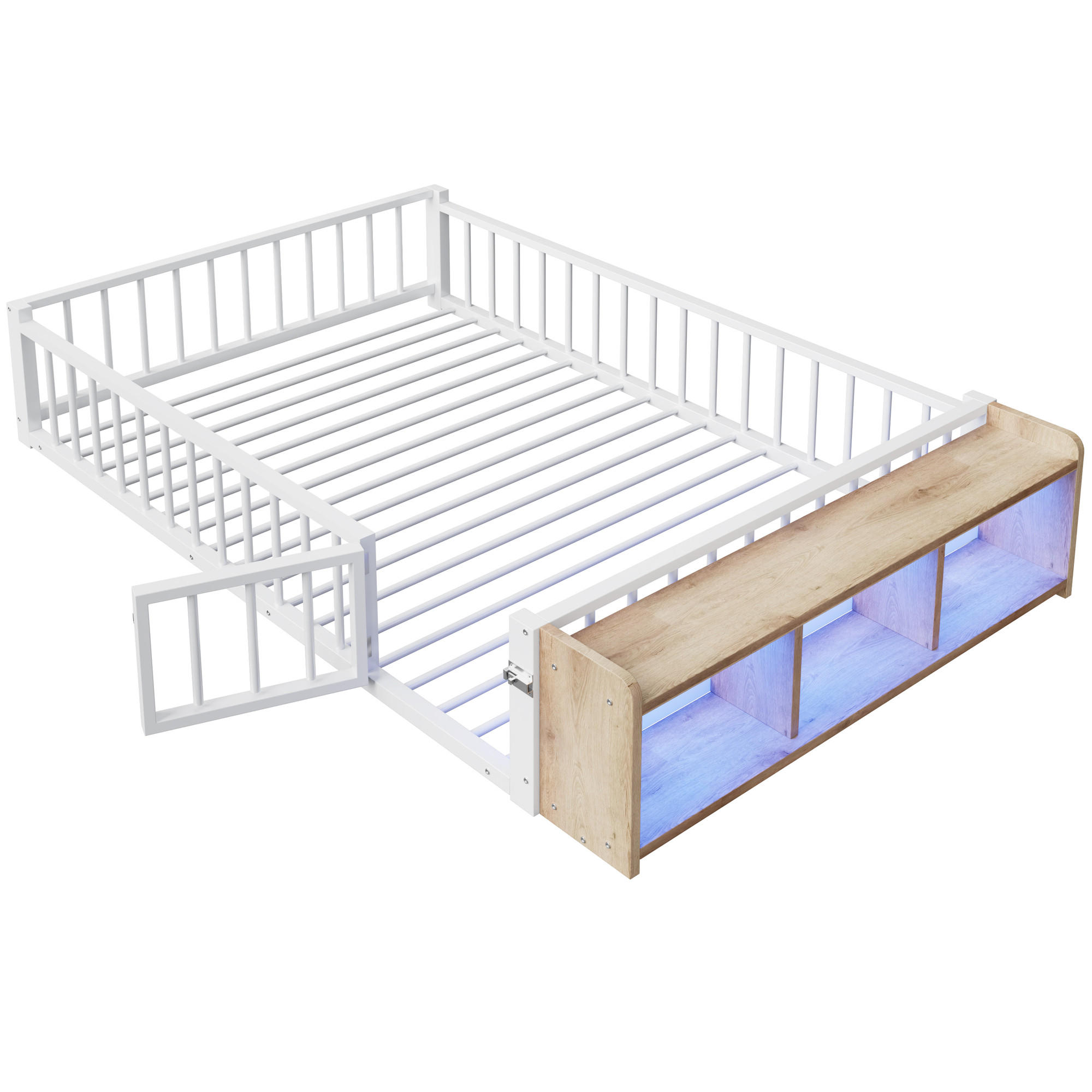 METALLBETT 140/200 cm Weiß mit Ablagefächern und LED-Streifenleuchten - Weiß, Metall (140/200cm) - Oxeza