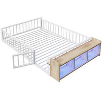 METALLBETT 140/200 cm Weiß mit Ablagefächern und LED-Streifenleuchten - Weiß, Metall (140/200cm) - Oxeza