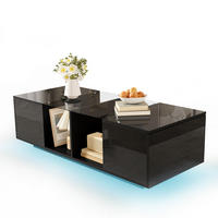 COUCHTISCH aus Glas und Holzwerkstoff 120x50x38,5 cm in Schwarz mit LED - Schwarz, Holzwerkstoff (120/50/38.5cm) - Modfu