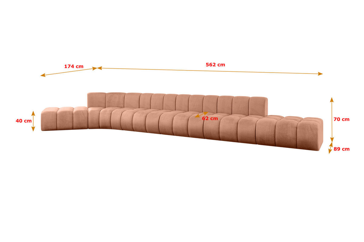 ECKSOFA modulares Sofa Solven-L3 - 562x174x70 cm Apricot - Koralle, Holzwerkstoff/Textil (562/174cm) - ALTDECOR