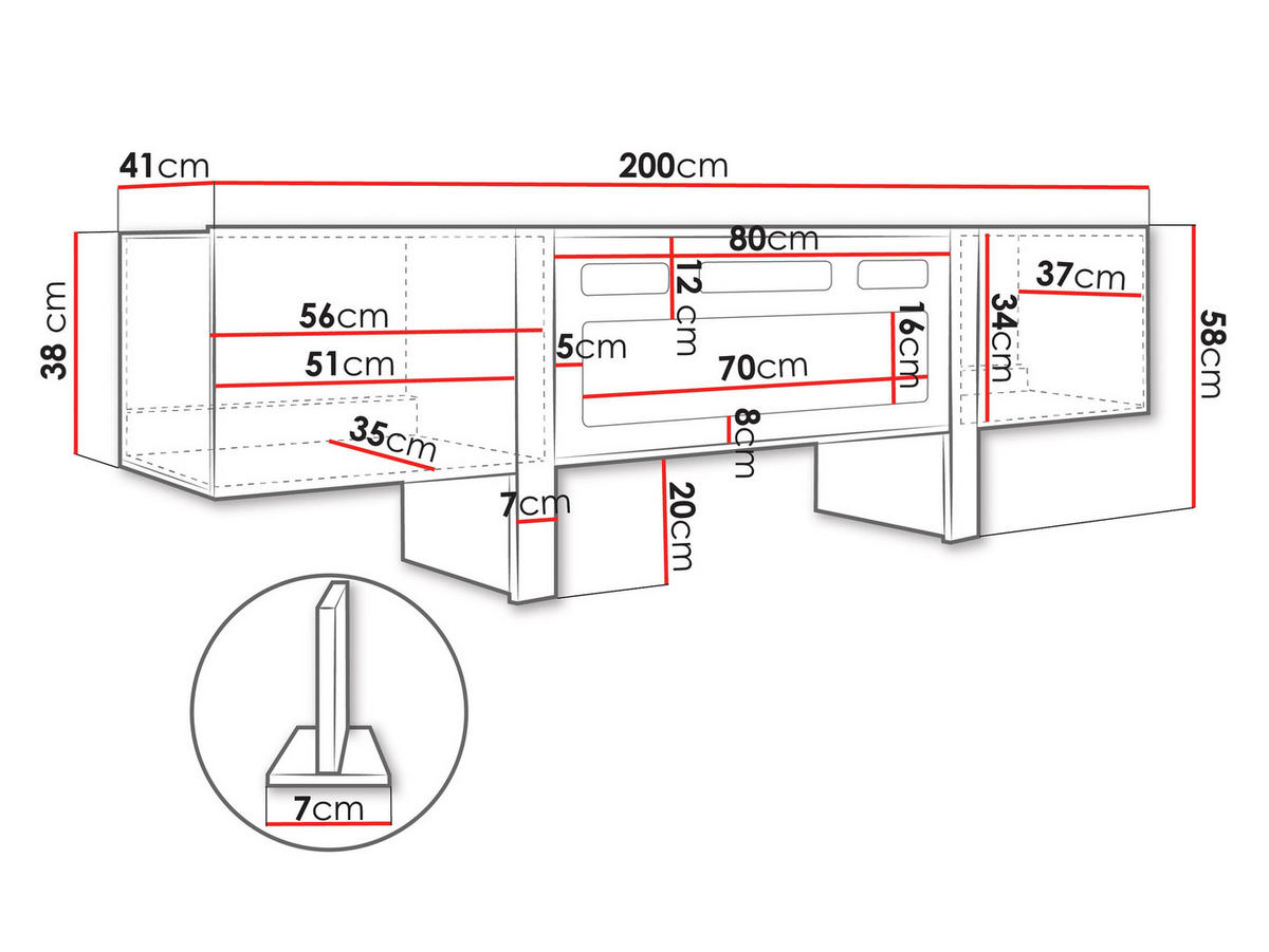 TV-LOWBOARD 200 2D Tore 05 mit Kamin - Kaschmir/Schwarz, Holzwerkstoff (200/58/41cm) - MIRJAN24