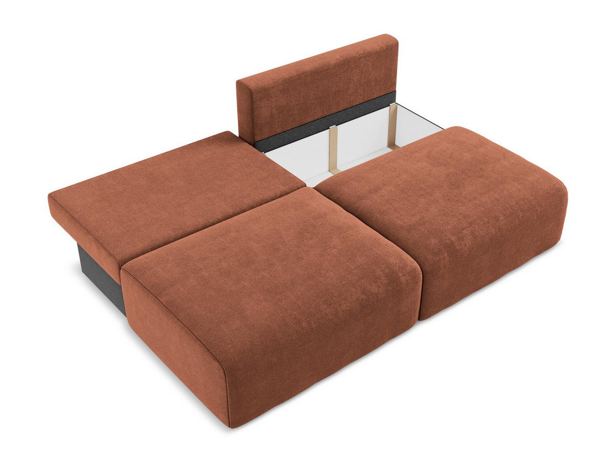 3-SITZER SOFA mit Schlaffunktion Chenille Stoff Orange - Terra cotta/Schwarz, Kunststoff/Textil (216/79/102cm) - Makamii