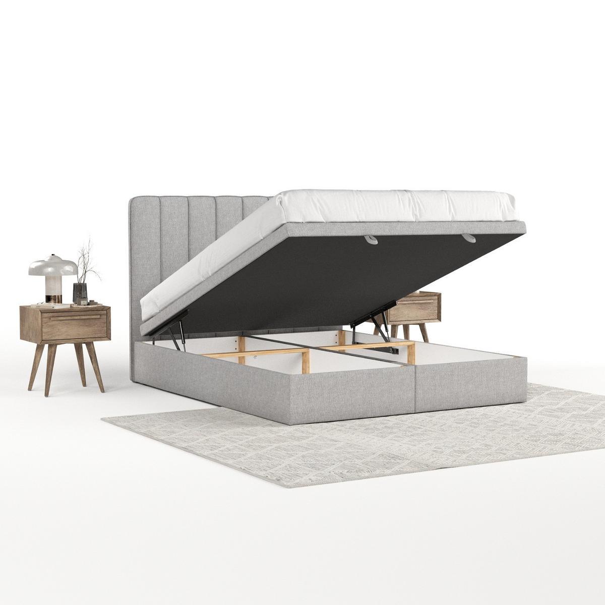 POLSTERBETT Vienna mit Stauraum 120/200 cm Grau im Megan Stoff - Schwarz/Grau, Holz/Holzwerkstoff (120/200cm) - AltaBeds