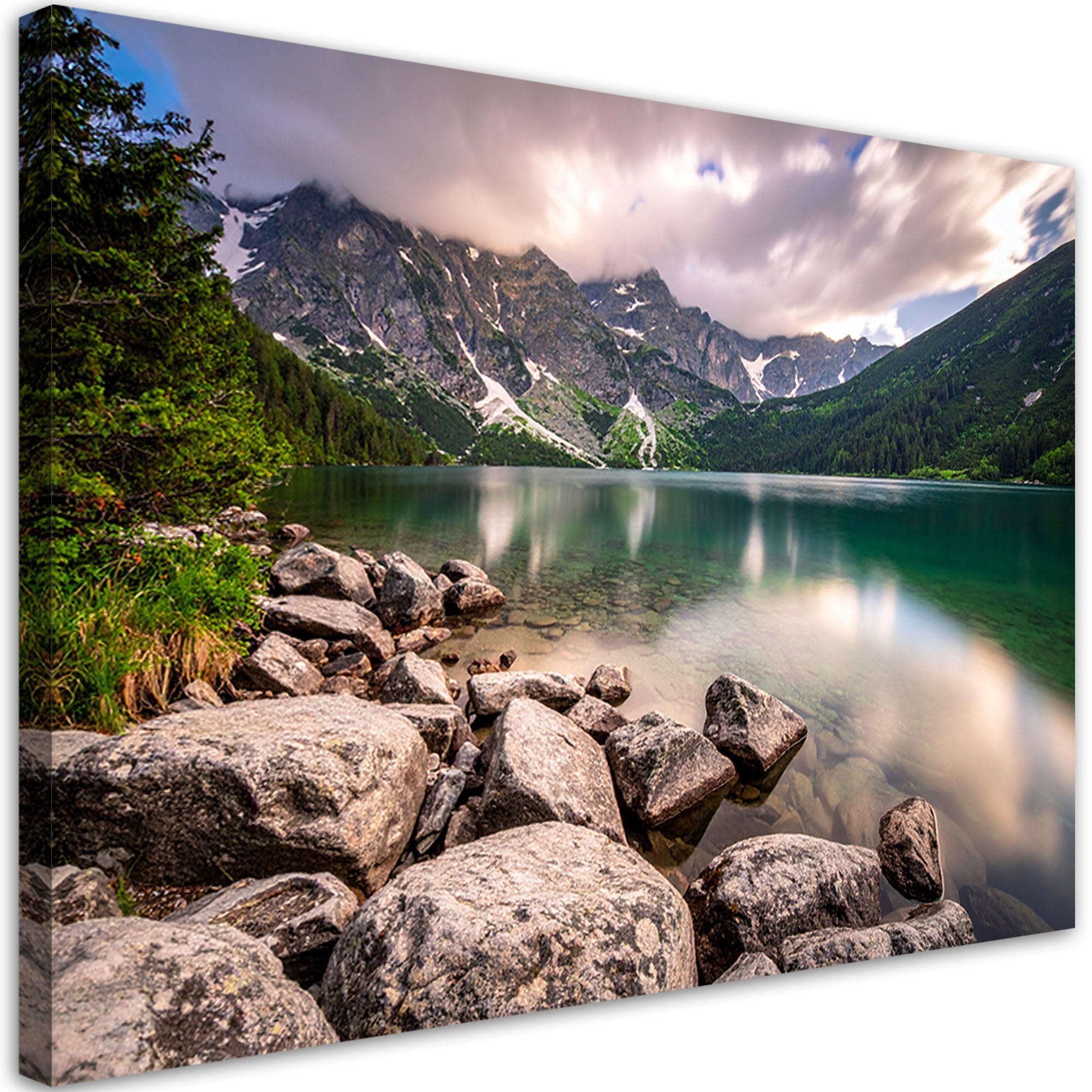 LEINWANDBILD Landschaft See Berge Natur 120x80cm - Grau, Textil (120/80cm) - Feeby