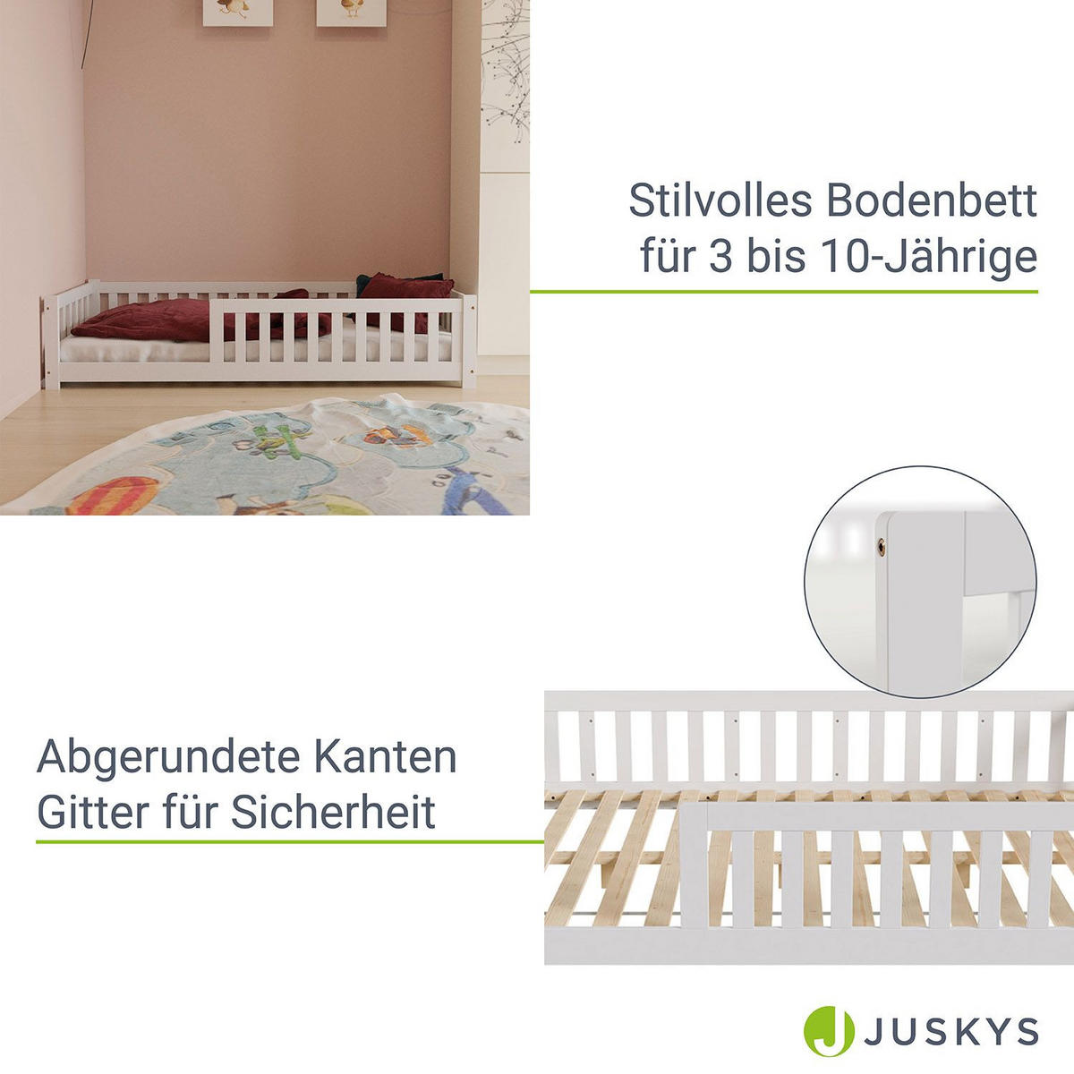 KINDERBETT Naya weiß mit Matratze 140x200 cm - Weiß, Holz (140/200cm) - Juskys