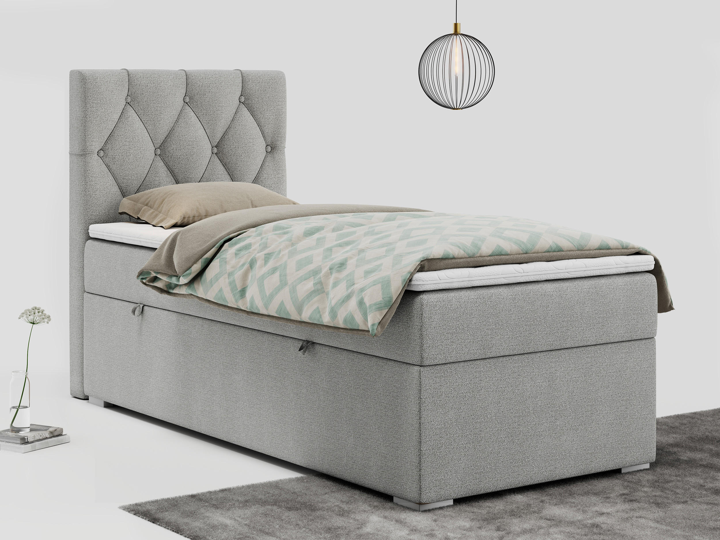 BOXBETT ALDA 90/200 Hellgrau Struktur - H3 - Links Seite - Hellgrau, Holz/Textil (90/200cm) - MKS