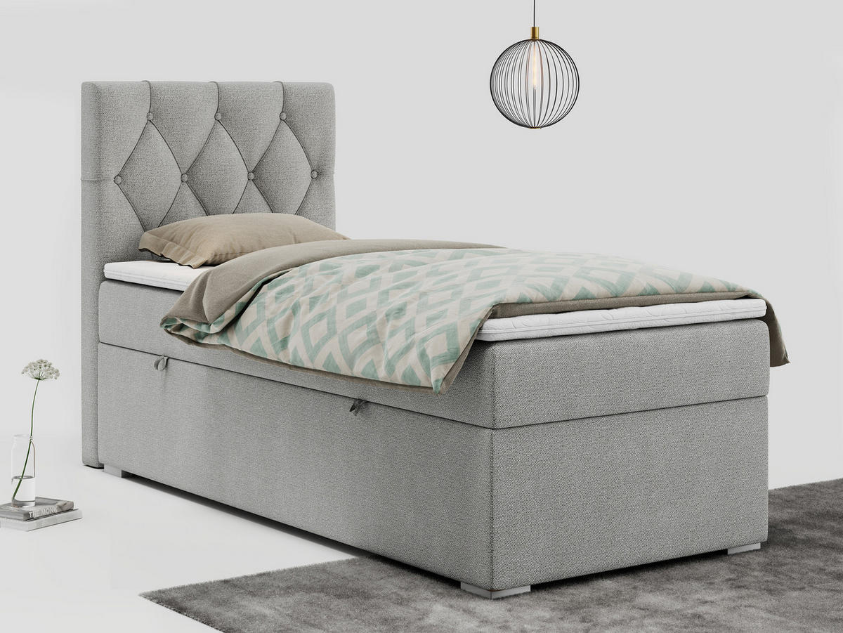 BOXBETT ALDA 90/200 Hellgrau Struktur - H4 - Links Seite - Hellgrau, Holz/Textil (90/200cm) - MKS