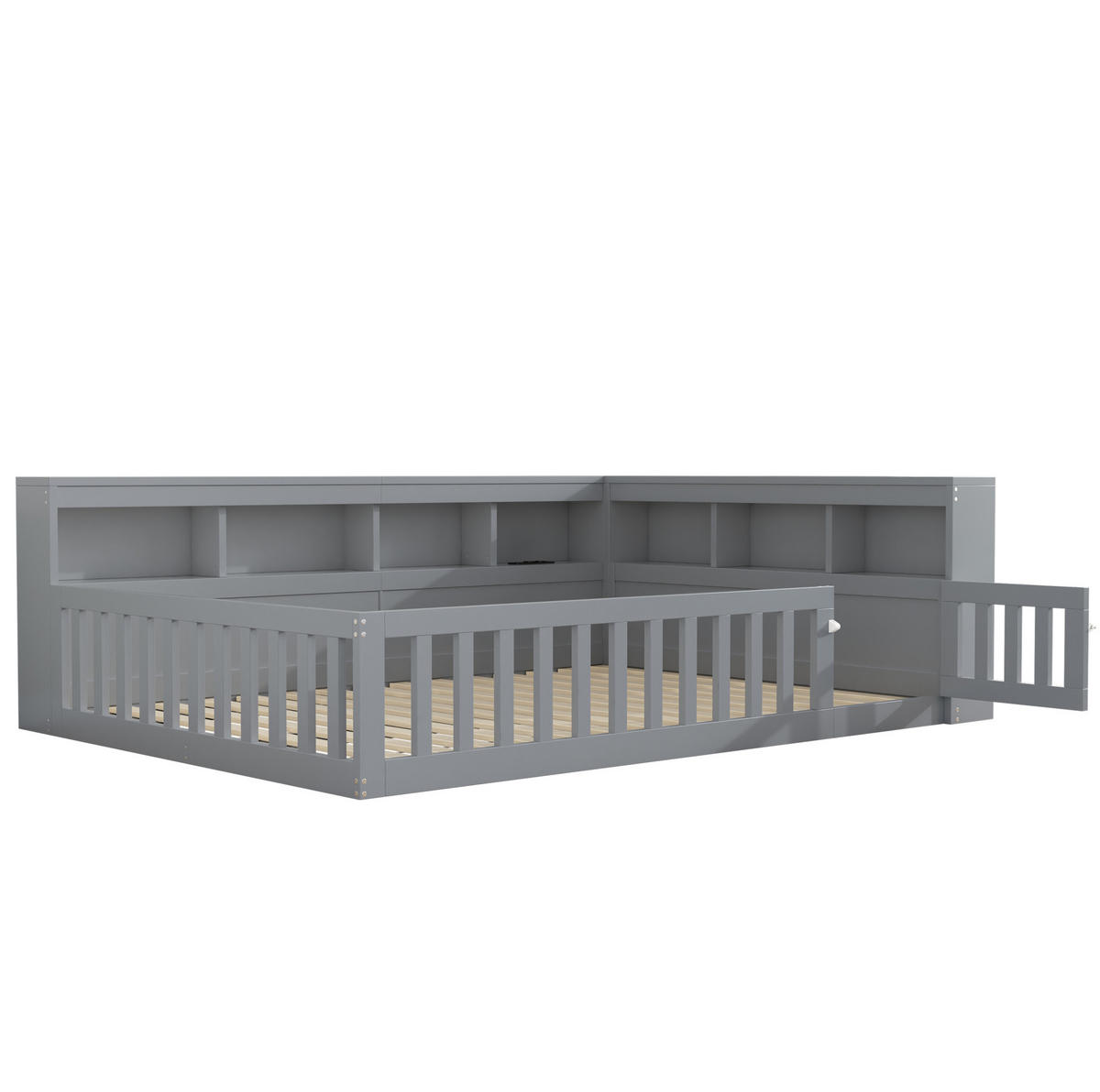 DENNÍ postel 140/190 cm s roštem, USB, zásuvkou, úložným prostorem a zábranou z dřevotřísky a MDF, Šedá - šedá, kompozitní dřevo (140/190cm) - Redom