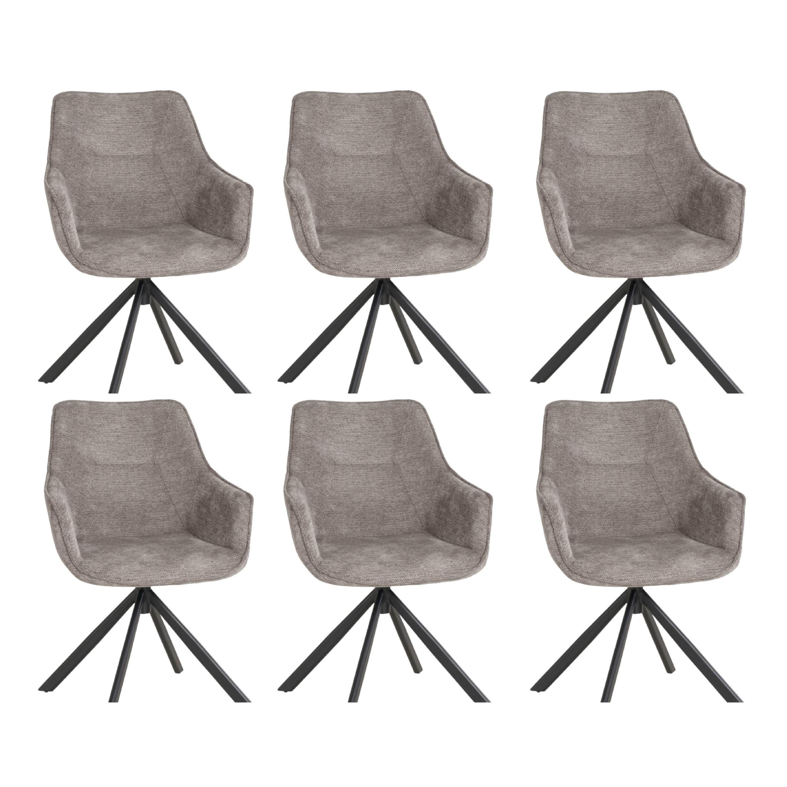 ESZIMMERSTÜHLE San Carlo 6er-Set - Hellgrau/Schwarz, Textil/Metall (57/87/67cm) - Mr. Deko