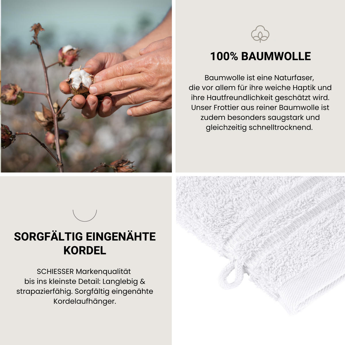 WASCHHANDSCHUHSET Milano - 5-teilig - 16 x 22 cm - Weiß - Weiß, Textil (16/22cm) - SCHIESSER