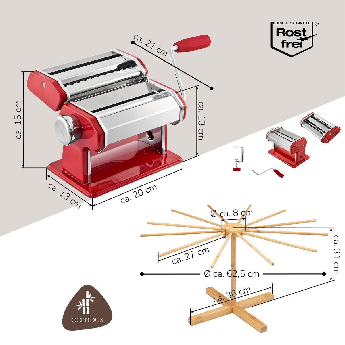 NUDELMASCHINE, rot, Edelstahl - Rot, Metall (20/15/21cm) - bremermann