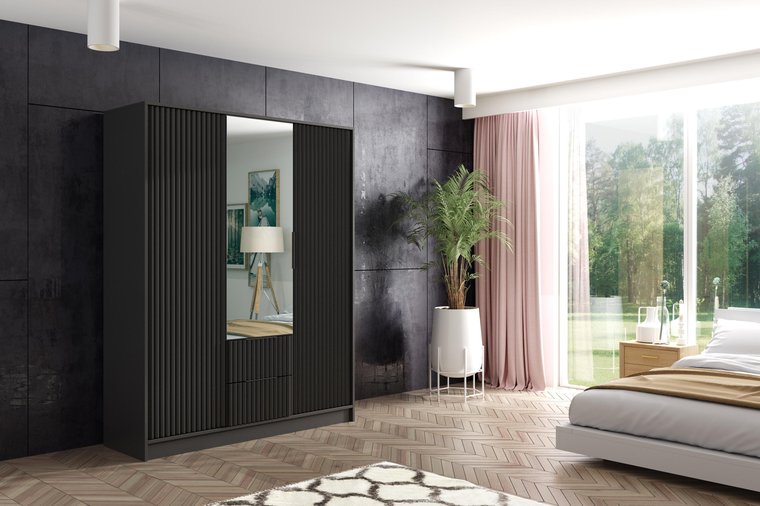 KLEIDERSCHRANK NOA - 150 cm - Schwarz - Schwarz, Holzwerkstoff (150/200/51cm) - ALTDECOR