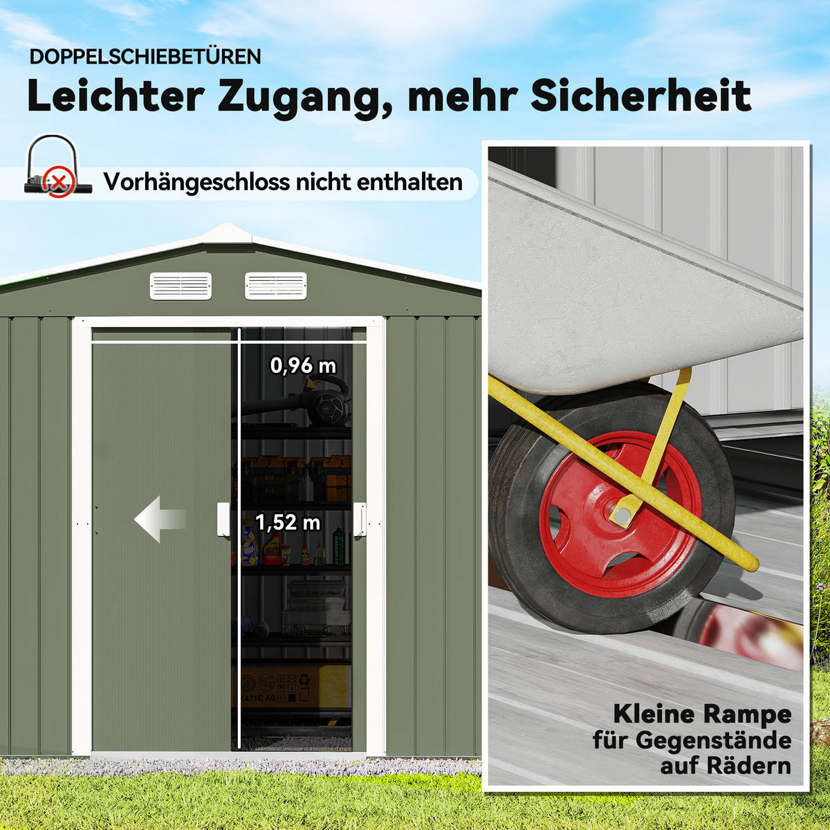 GERÄTEHAUS Gartenhaus Geräteschuppen Gartenschrank Hellgrün 277 x 195 x 192 cm - Hellgrün, Metall (195/192/277cm) - Outsunny