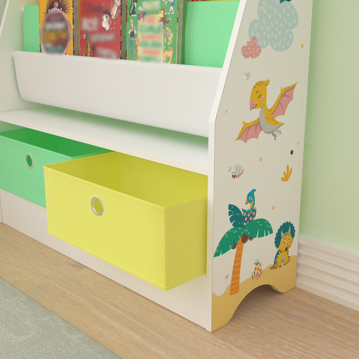 KINDERREGAL Neda - Gelb/Weiß, Holzwerkstoff/Textil (71/74/23cm) - [en.casa]
