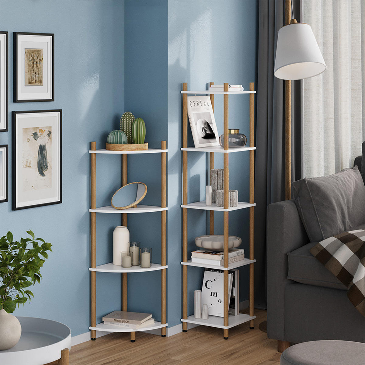 ROHOVÁ POLICE Bivio Bílá/borovice - bílá, kompozitní dřevo (30/133/30cm) - Vicco