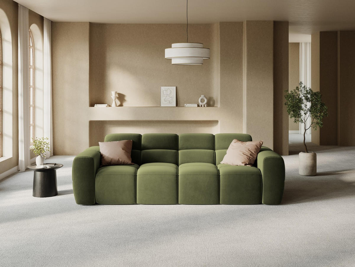 SOFA Lisa aus Samt hellgrün 4 Sitzplätze - Hellgrün, Textil (256/77/101cm) - Micadoni