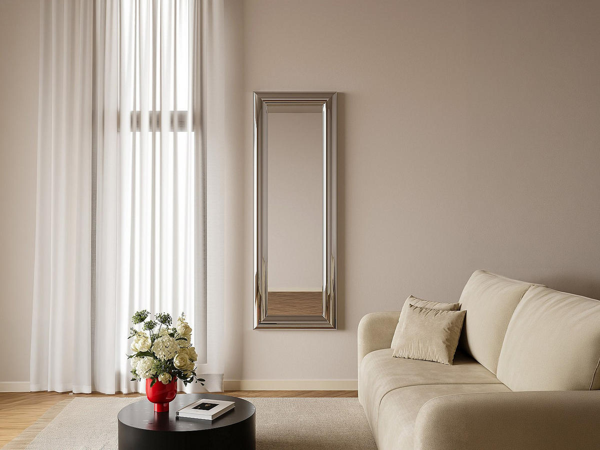 WANDSPIEGEL - 60 cm x 4 cm - Metall - Silberfarben - BORAYA - Silberfarben, Metall (60/170/4cm) - Vente-Unique
